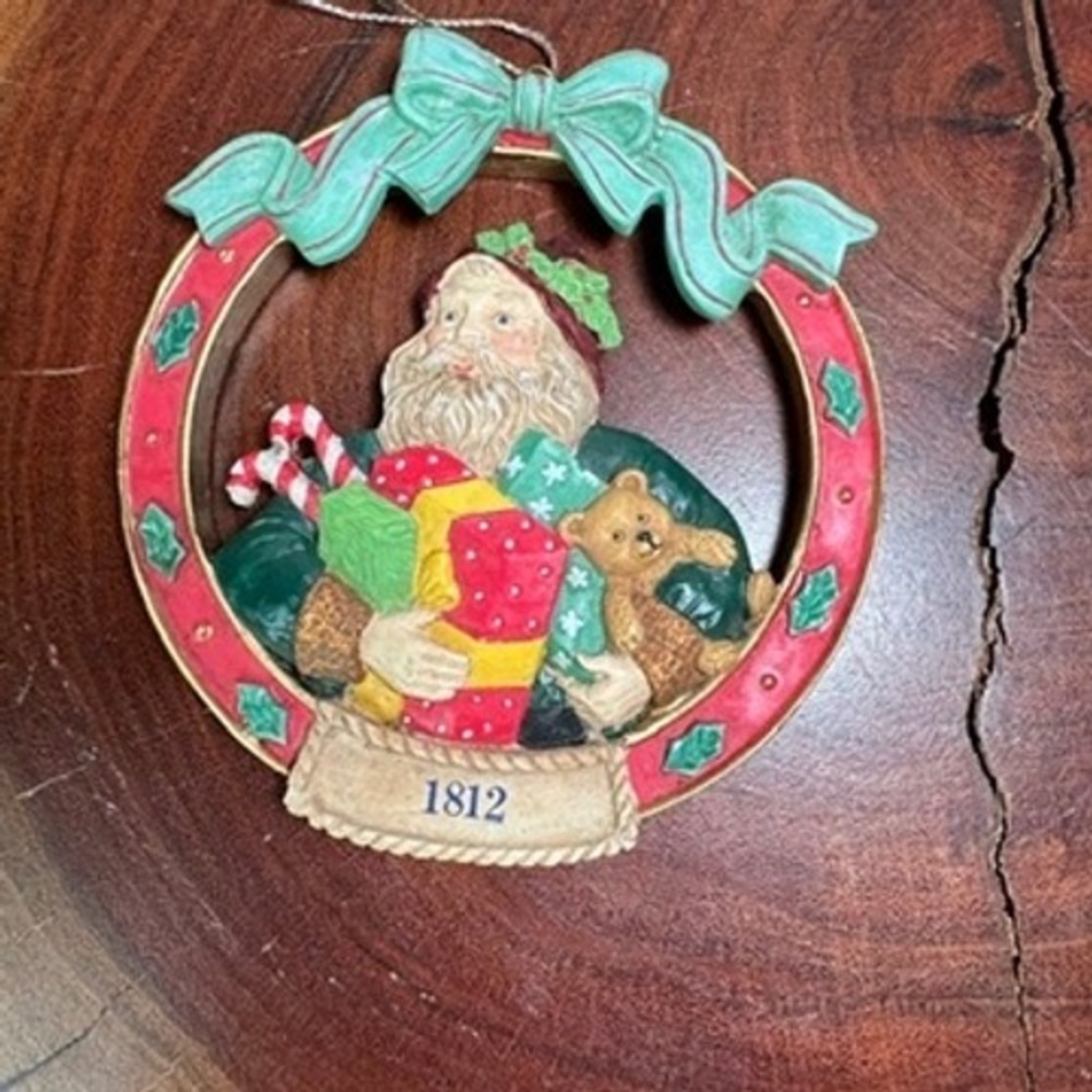 Vintage Russ Berrie Santa Christmas Ornament 1812 Wreath Teddy Bear 14093
